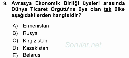 Uluslararası Örgütler 2017 - 2018 3 Ders Sınavı 9.Soru