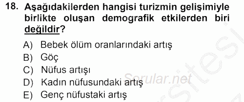 Turizm Sosyolojisi 2012 - 2013 Ara Sınavı 18.Soru