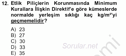 Hayvan Davranışları ve Refahı 2014 - 2015 Dönem Sonu Sınavı 12.Soru