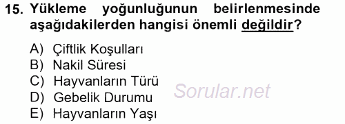 Hayvan Davranışları ve Refahı 2014 - 2015 Dönem Sonu Sınavı 15.Soru