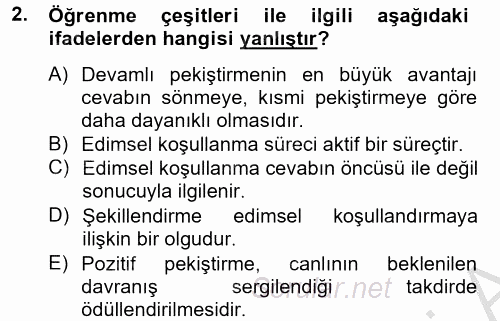 Hayvan Davranışları ve Refahı 2014 - 2015 Dönem Sonu Sınavı 2.Soru