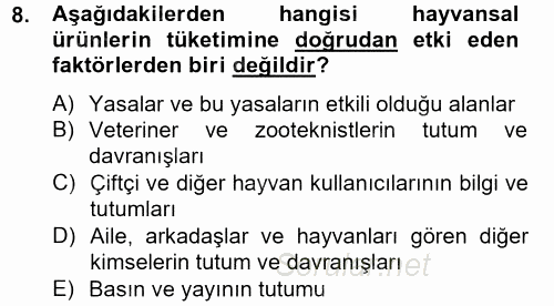 Hayvan Davranışları ve Refahı 2014 - 2015 Dönem Sonu Sınavı 8.Soru
