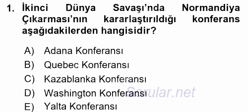 Siyasi Tarih 2 2017 - 2018 3 Ders Sınavı 1.Soru