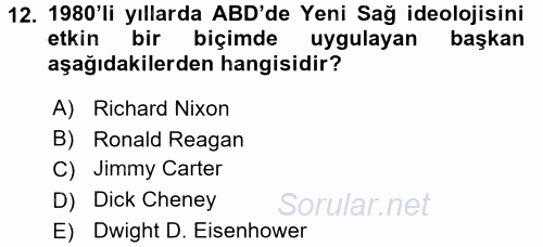 Siyasi Tarih 2 2017 - 2018 3 Ders Sınavı 12.Soru