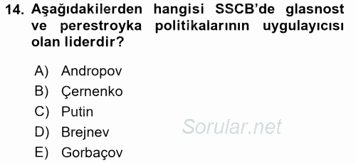 Siyasi Tarih 2 2017 - 2018 3 Ders Sınavı 14.Soru