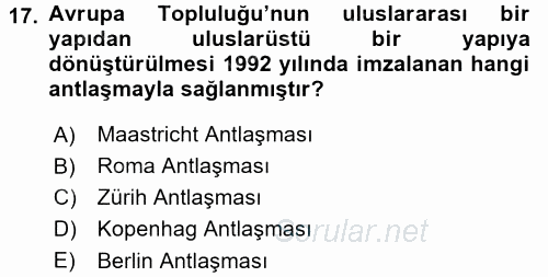 Siyasi Tarih 2 2017 - 2018 3 Ders Sınavı 17.Soru