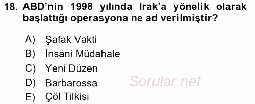 Siyasi Tarih 2 2017 - 2018 3 Ders Sınavı 18.Soru