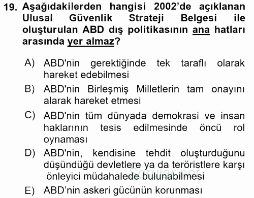 Siyasi Tarih 2 2017 - 2018 3 Ders Sınavı 19.Soru