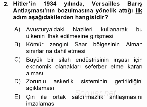 Siyasi Tarih 2 2017 - 2018 3 Ders Sınavı 2.Soru
