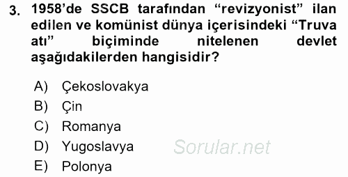 Siyasi Tarih 2 2017 - 2018 3 Ders Sınavı 3.Soru