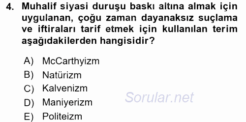 Siyasi Tarih 2 2017 - 2018 3 Ders Sınavı 4.Soru