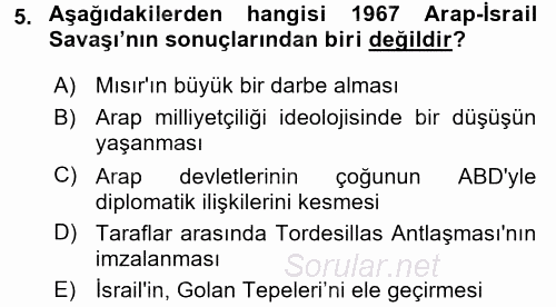 Siyasi Tarih 2 2017 - 2018 3 Ders Sınavı 5.Soru