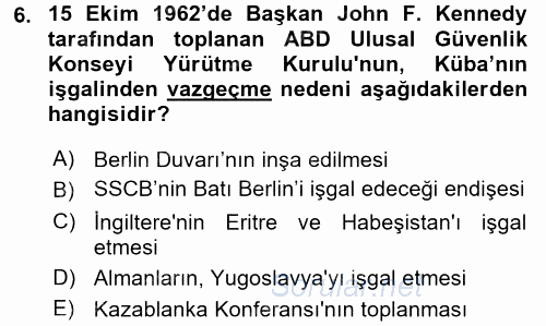 Siyasi Tarih 2 2017 - 2018 3 Ders Sınavı 6.Soru