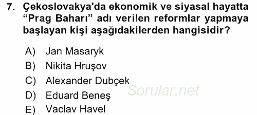 Siyasi Tarih 2 2017 - 2018 3 Ders Sınavı 7.Soru