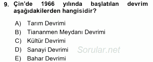 Siyasi Tarih 2 2017 - 2018 3 Ders Sınavı 9.Soru