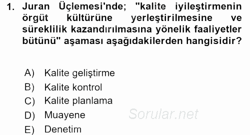 Kalite Yönetim Sistemleri 2015 - 2016 Ara Sınavı 1.Soru