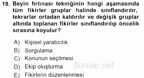 Kalite Yönetim Sistemleri 2015 - 2016 Ara Sınavı 19.Soru