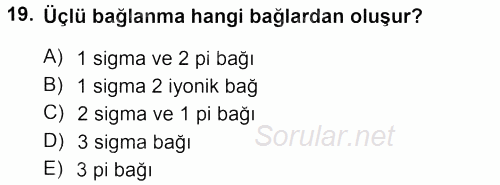 Genel Kimya 1 2013 - 2014 Tek Ders Sınavı 19.Soru