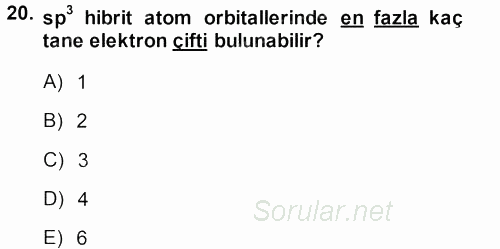Genel Kimya 1 2013 - 2014 Tek Ders Sınavı 20.Soru