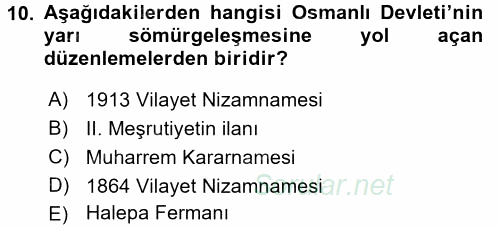 Türk İdare Tarihi 2016 - 2017 Dönem Sonu Sınavı 10.Soru