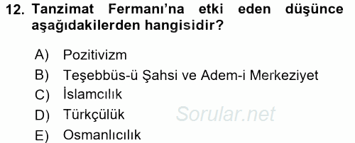 Türk İdare Tarihi 2016 - 2017 Dönem Sonu Sınavı 12.Soru