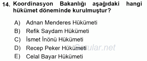 Türk İdare Tarihi 2016 - 2017 Dönem Sonu Sınavı 14.Soru