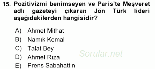 Türk İdare Tarihi 2016 - 2017 Dönem Sonu Sınavı 15.Soru