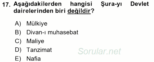 Türk İdare Tarihi 2016 - 2017 Dönem Sonu Sınavı 17.Soru