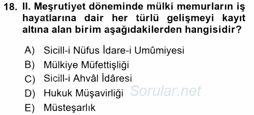 Türk İdare Tarihi 2016 - 2017 Dönem Sonu Sınavı 18.Soru