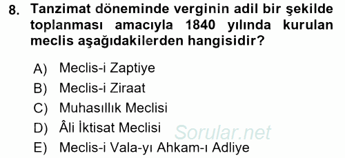Türk İdare Tarihi 2016 - 2017 Dönem Sonu Sınavı 8.Soru