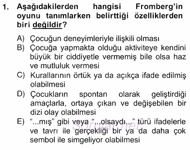 Çocukta Oyun Gelişimi 2012 - 2013 Ara Sınavı 1.Soru