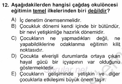 Çocukta Oyun Gelişimi 2012 - 2013 Ara Sınavı 12.Soru