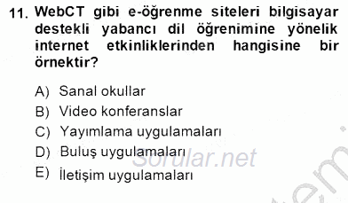 İng. Öğretmenliğinde Öğretim Teknolojileri Ve Materyal Tasarımı 1 2013 - 2014 Dönem Sonu Sınavı 11.Soru