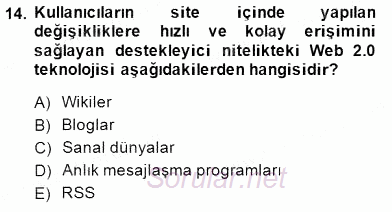 İng. Öğretmenliğinde Öğretim Teknolojileri Ve Materyal Tasarımı 1 2013 - 2014 Dönem Sonu Sınavı 14.Soru