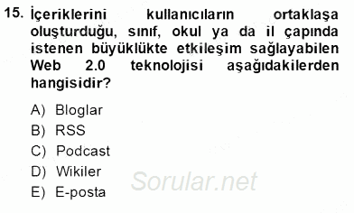 İng. Öğretmenliğinde Öğretim Teknolojileri Ve Materyal Tasarımı 1 2013 - 2014 Dönem Sonu Sınavı 15.Soru