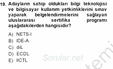 İng. Öğretmenliğinde Öğretim Teknolojileri Ve Materyal Tasarımı 1 2013 - 2014 Dönem Sonu Sınavı 19.Soru