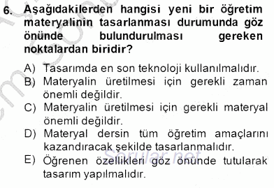 İng. Öğretmenliğinde Öğretim Teknolojileri Ve Materyal Tasarımı 1 2013 - 2014 Dönem Sonu Sınavı 6.Soru