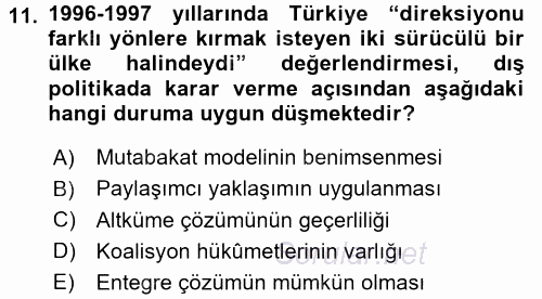 Diş Politika Analizi 2017 - 2018 Ara Sınavı 11.Soru
