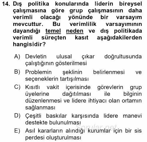Diş Politika Analizi 2017 - 2018 Ara Sınavı 14.Soru