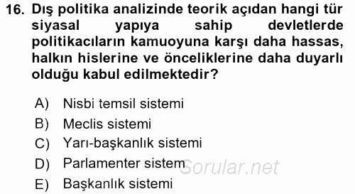 Diş Politika Analizi 2017 - 2018 Ara Sınavı 16.Soru