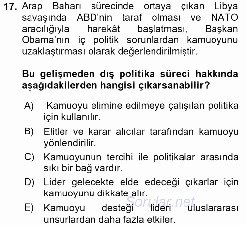 Diş Politika Analizi 2017 - 2018 Ara Sınavı 17.Soru