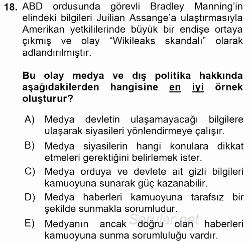 Diş Politika Analizi 2017 - 2018 Ara Sınavı 18.Soru