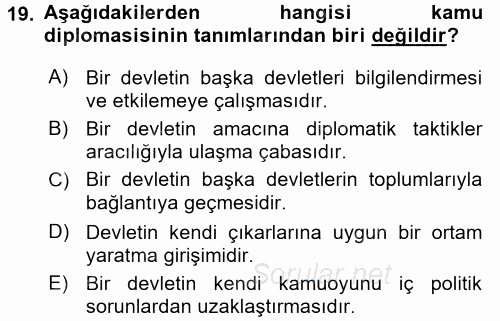 Diş Politika Analizi 2017 - 2018 Ara Sınavı 19.Soru