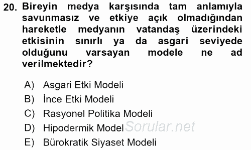 Diş Politika Analizi 2017 - 2018 Ara Sınavı 20.Soru