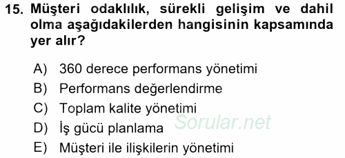 Rekreasyon Yönetimi 2017 - 2018 Dönem Sonu Sınavı 15.Soru