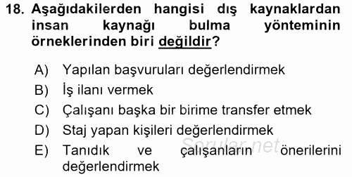 Rekreasyon Yönetimi 2017 - 2018 Dönem Sonu Sınavı 18.Soru