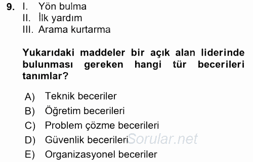 Rekreasyon Yönetimi 2017 - 2018 Dönem Sonu Sınavı 9.Soru