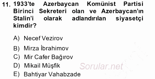 Çağdaş Türk Dünyası 2014 - 2015 Ara Sınavı 11.Soru