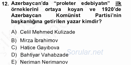 Çağdaş Türk Dünyası 2014 - 2015 Ara Sınavı 12.Soru