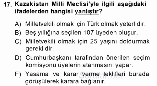 Çağdaş Türk Dünyası 2014 - 2015 Ara Sınavı 17.Soru